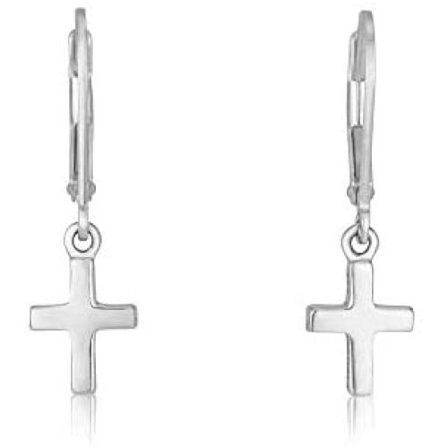 Marina Meiri 925 Sterling Silver Dangle Cross Earrings with Leverback Clasp Hook