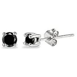 Sterling Silver Black Cubic Zirconia 2mm Round Stud Earrings