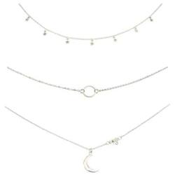 ROSTIVO Star Necklace Choker for Women Girls Moon Necklace Pendant Dainty Simple Circle Choker Necklace Set (3 Pack, Silver)