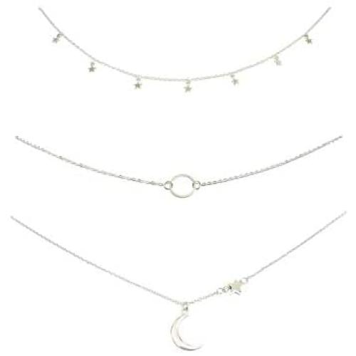 ROSTIVO Star Necklace Choker for Women Girls Moon Necklace Pendant Dainty Simple Circle Choker Necklace Set (3 Pack, Silver)