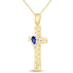 AFFY Simulated Blue Sapphire & Natural Diamond Cross Pendant Necklace inTwo-Tone Gold Over Sterling Silver