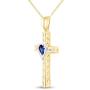 AFFY Simulated Blue Sapphire & Natural Diamond Cross Pendant Necklace inTwo-Tone Gold Over Sterling Silver