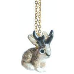 CampHollow Jackalope Rabbit Hand Painted Porcelain Necklace Ceramic Animal Necklace Pendant Bunny With Antlers