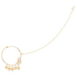 Touchstone New Indian Bollywood Desire Kundan Polki Look Designer Bridal Jewelry Nath (Nose Accessory) in Gold Tone for Women.