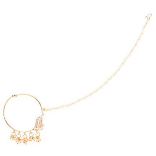 Touchstone New Indian Bollywood Desire Kundan Polki Look Designer Bridal Jewelry Nath (Nose Accessory) in Gold Tone for Women.