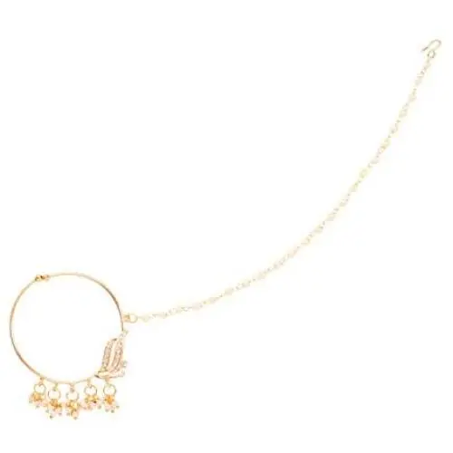Touchstone New Indian Bollywood Desire Kundan Polki Look Designer Bridal Jewelry Nath (Nose Accessory) in Gold Tone for Women.