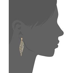Kooljewelry 14k Yellow Gold Diamond-cut Leaf Dangle Earrings