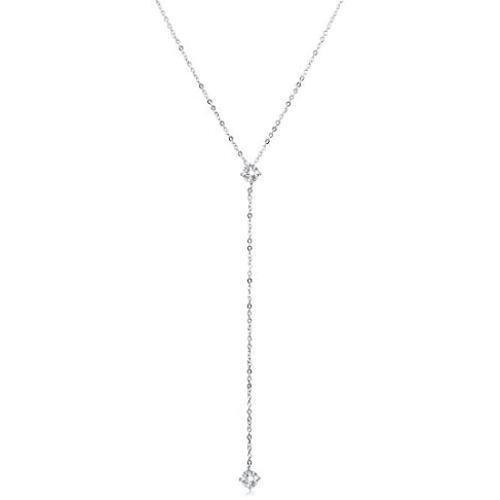Cat Eye Jewels 925 Sterling Silver Y Lariat Necklaces Long Drop cz Pendant Necklaces Cubic Zirconia Diamond Choker Chain Jewelry Christmas Gifts Neklaces for Women Girls N003