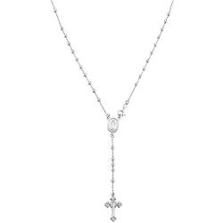 Miabella 925 Sterling Silver Italian Rosary Bead Cross Y Necklace Chain for Women Men, 20 Inch