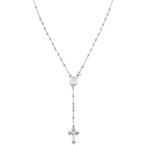 Miabella 925 Sterling Silver Italian Rosary Bead Cross Y Necklace Chain for Women Men, 20 Inch