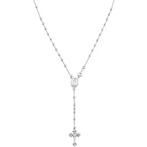 Miabella 925 Sterling Silver Italian Rosary Bead Cross Y Necklace Chain for Women Men, 20 Inch Miabella 925 Sterling Silver Italian Rosary Bead Cross Y Necklace Chain for Women Men, 20 Inch