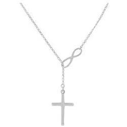 Verona Jewelers Sterling Silver 925 Infinity Cross Lariat Necklace- Sterling Silver Pendant Necklace