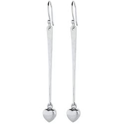Pepe Dominguez 925 Sterling Silver Hammered Long Drop with Heart Dangle Earrings