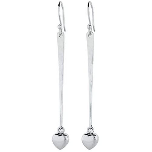 Pepe Dominguez 925 Sterling Silver Hammered Long Drop with Heart Dangle Earrings