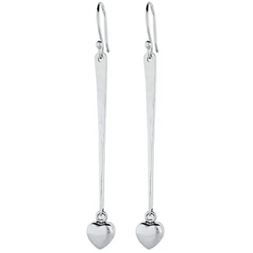 Pepe Dominguez 925 Sterling Silver Hammered Long Drop with Heart Dangle Earrings Pepe Dominguez 925 Sterling Silver Hammered Long Drop with Heart Dangle Earrings