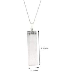 Raw Selenite Flat Pendant Necklace on Sterling Silver Box Chain, 18''