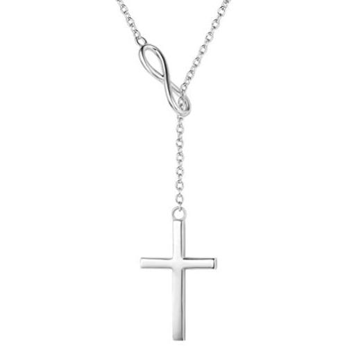 FANCIME Gold Plated 925 Sterling Silver High Polished Infinity Heart Cross Pendant Y Necklace for Women Girls, 18‘’