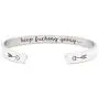 Inspirational Bracelet Cuff Bangle Mantra Quote Keep Going Stainless Steel Engraved Motivational Friend Encouragement Jewelry Gift for Women Teen Girls