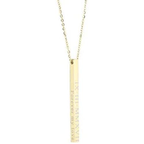 Personalized Vertical Bar Necklace Coordinate Jewelry Anniversary Gifts for Her Roman Numeral Graduation Gift Engraved 3D Necklaces for Women Initial Necklace - 4SBN