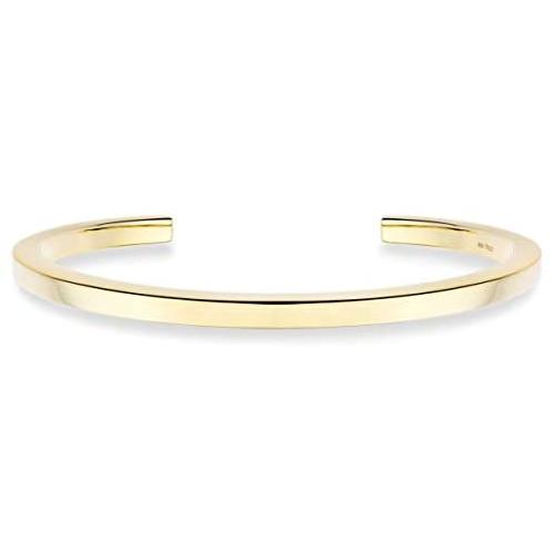 Miabella 925 Sterling Silver Italian 4mm Squared Cuff Polished Bangle Bracelet for Women Men 7, 8 Inch White or 18K Yellow Gold Plated Bracelet Made in Italy