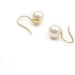 HinsonGayle AAA GEM 8-8.5mm Round Freshwater Cultured Pearl Dangle Earrings 14K Gold