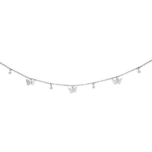 ROSTIVO Butterfly Necklace for Women and Girls Cute Star Butterfly Choker Necklace (Silver)