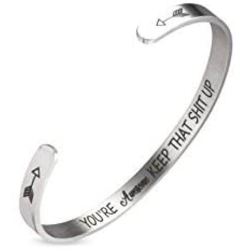 A N KINGPiiN Inspirational Bracelets for Women Inspirational Gift for Women Girls Men Motivational Birthday Cuff Bangle Friendship Personalized Mantra Jewelry Come Gift Box