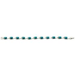 RB Gems Sterling Silver 925 Tennis Bracelet 9.67 Carats Genuine Turquoise and White Topaz, Rhodium-Plated