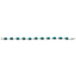 RB Gems Sterling Silver 925 Tennis Bracelet 9.67 Carats Genuine Turquoise and White Topaz, Rhodium-Plated