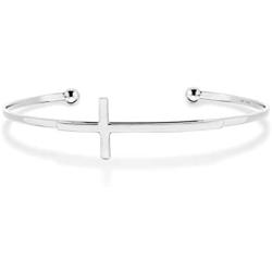 Miabella 925 Sterling Silver Italian Adjustable Sideways Cross Bracelet for Women 7.25-7.5 Inch 18K Gold Plated or Silver Cuff Bangle Bracelet Made in Italy