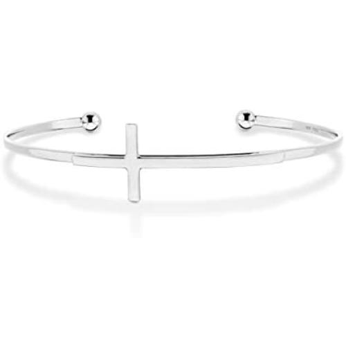 Miabella 925 Sterling Silver Italian Adjustable Sideways Cross Bracelet for Women 7.25-7.5 Inch 18K Gold Plated or Silver Cuff Bangle Bracelet Made in Italy