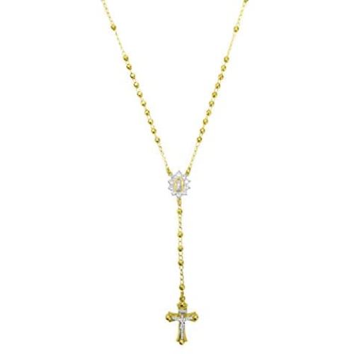 18K Yellow Gold Plated Sterling Silver Rosary Cross Necklace studded with Swarovski crystals