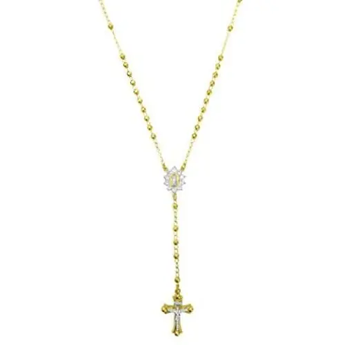 18K Yellow Gold Plated Sterling Silver Rosary Cross Necklace studded with Swarovski crystals 18K Yellow Gold Plated Sterling Silver Rosary Cross Necklace studded with Swarovski crystals