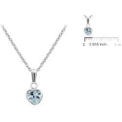 Little Girls Sterling Silver Simulated March Birthstone Heart Pendant Necklace (13 in)