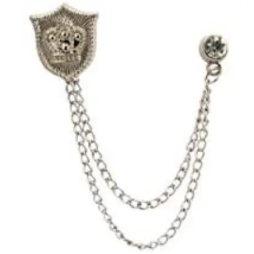 Knighthood Silver Shield with Crown Engraving Brooch Knighthood Silver Shield with Crown Engraving Brooch