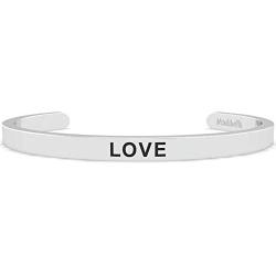 Silver Love Bracelet For Women - Adjustable Cuff Stainless Steel Bracelet - Inspirational and Simple Bangle - Fits Kids, Teenage Girls, and Adults