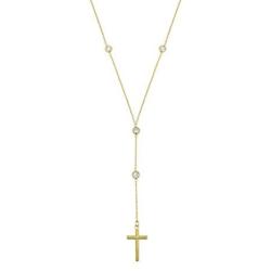 18K Yellow Gold Plated Sterling Silver CZ Rosary 18'' Chain with 2'' Extender.