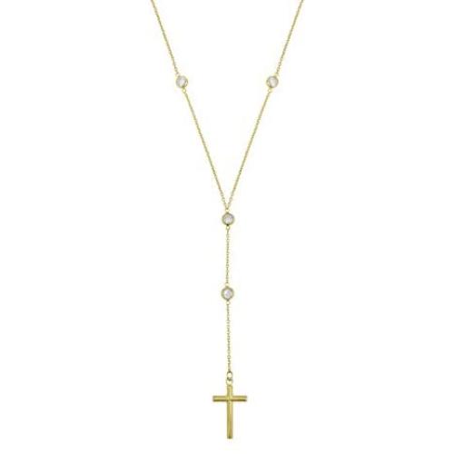 18K Yellow Gold Plated Sterling Silver CZ Rosary 18'' Chain with 2'' Extender.