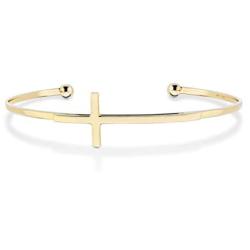 Miabella 925 Sterling Silver Italian Adjustable Sideways Cross Bracelet for Women 7.25-7.5 Inch 18K Gold Plated or Silver Cuff Bangle Bracelet Made in Italy