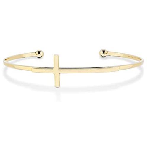 Miabella 925 Sterling Silver Italian Adjustable Sideways Cross Bracelet for Women 7.25-7.5 Inch 18K Gold Plated or Silver Cuff Bangle Bracelet Made in Italy