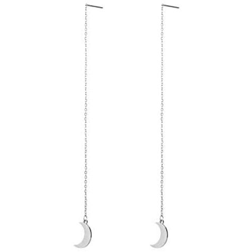 fishhook Threader Tassel Earrings Stainless Steel Silver Tone Geometric Shape Drop Dangle Long Charm Earrings for Women Girls