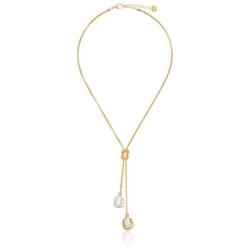 Majorica Vermeil 2/14mm Champagne and White Baroque Pearls on Love Knot Lariat Pendant Necklace