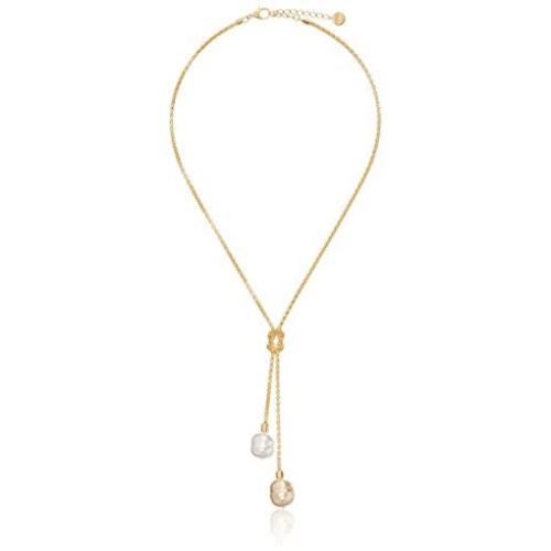 Majorica Vermeil 2/14mm Champagne and White Baroque Pearls on Love Knot Lariat Pendant Necklace
