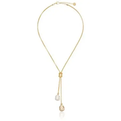 Majorica Vermeil 2/14mm Champagne and White Baroque Pearls on Love Knot Lariat Pendant Necklace