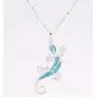Platinum plated Sterling Silver Blue Opal Lizard Gecko Pendant Necklace WIth Curb Chain 18In For Women Girls Children