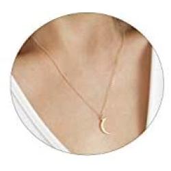 NECOCY 14K Gold Plated Dainty Star Moon Pendant Necklace Simple Half Moon Necklace Handmade Jewelry for Women