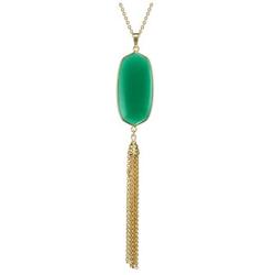 Top Plaza Natural Reiki Healing Crystal Pendant Necklace Oval Gemstone Gold Tassel Necklaces for Women Girls