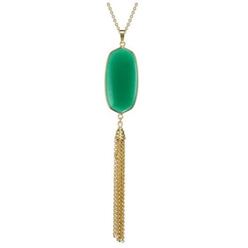 Top Plaza Natural Reiki Healing Crystal Pendant Necklace Oval Gemstone Gold Tassel Necklaces for Women Girls