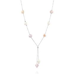 FABIN JEWELRY White Pearls Purple and Pink Pearls on a Sterling Silver Lariat Necklace 18.5'' Plus 2.75'' Extension…