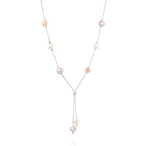 FABIN JEWELRY White Pearls Purple and Pink Pearls on a Sterling Silver Lariat Necklace 18.5'' Plus 2.75'' Extension…